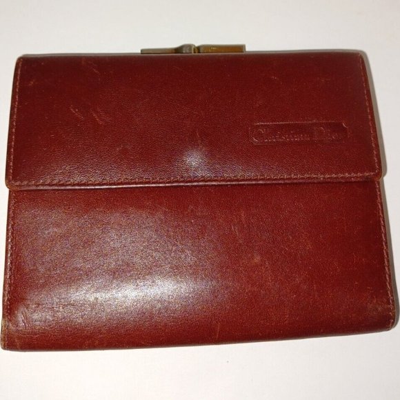 Vintage Christian Dior Trifold Leather Wallet Burgundy Used